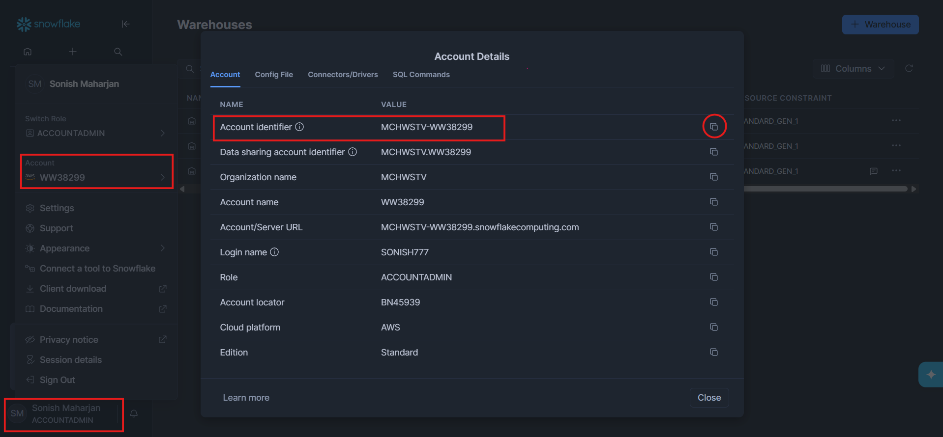Find the Snowflake account identifier