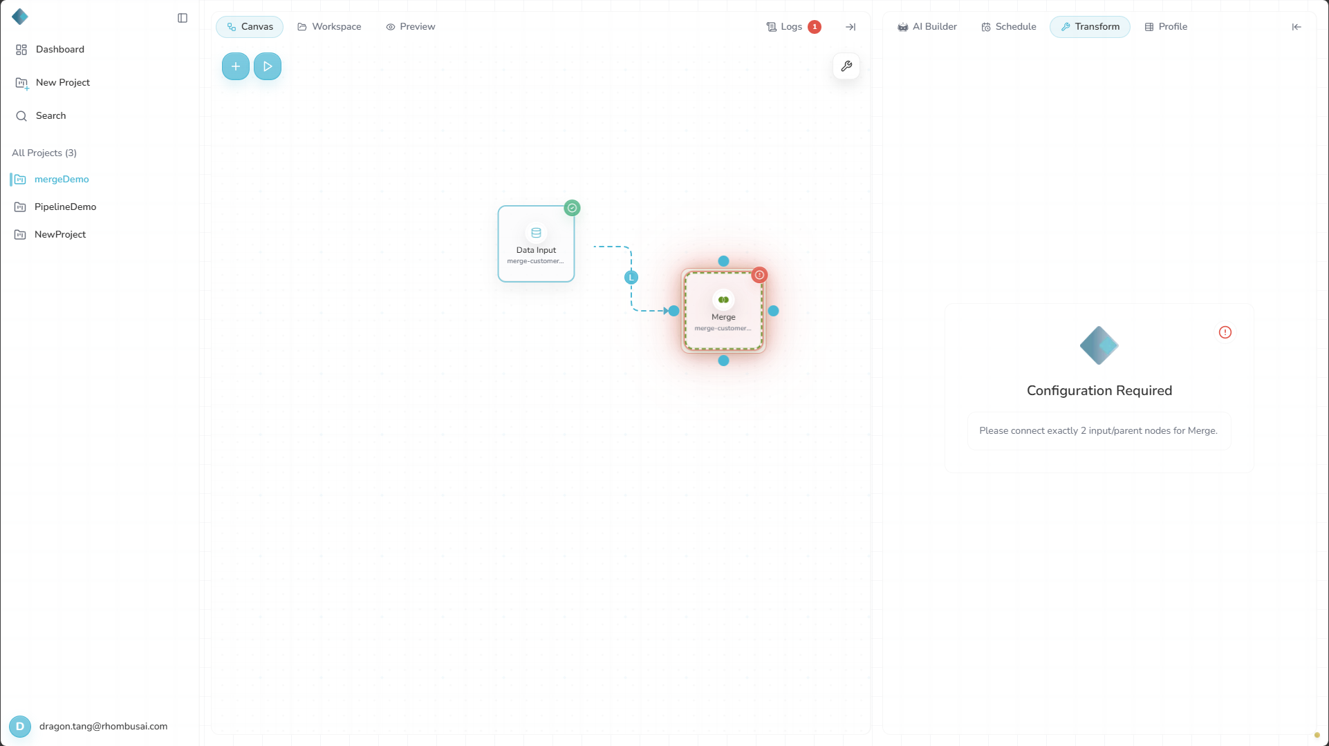 Merge with only one input connected