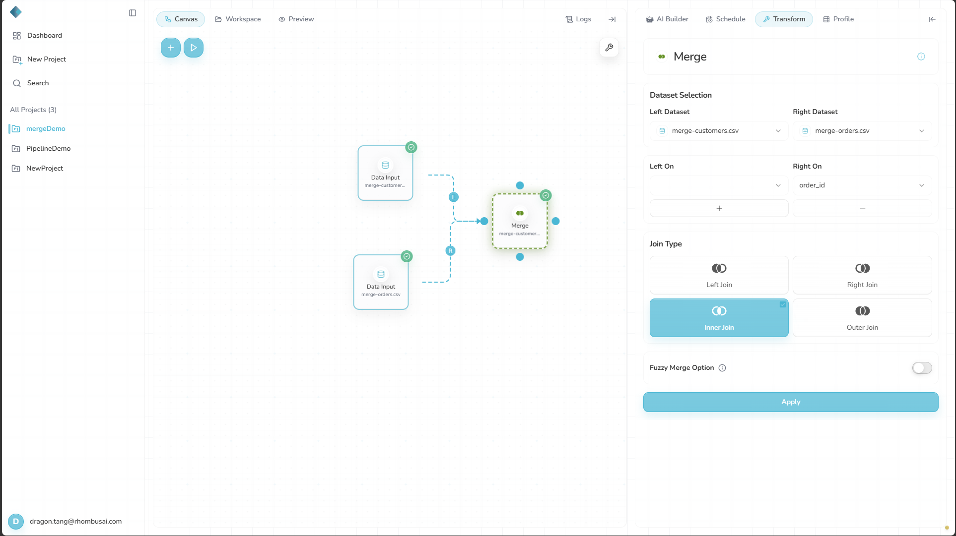 Merge with two inputs connected